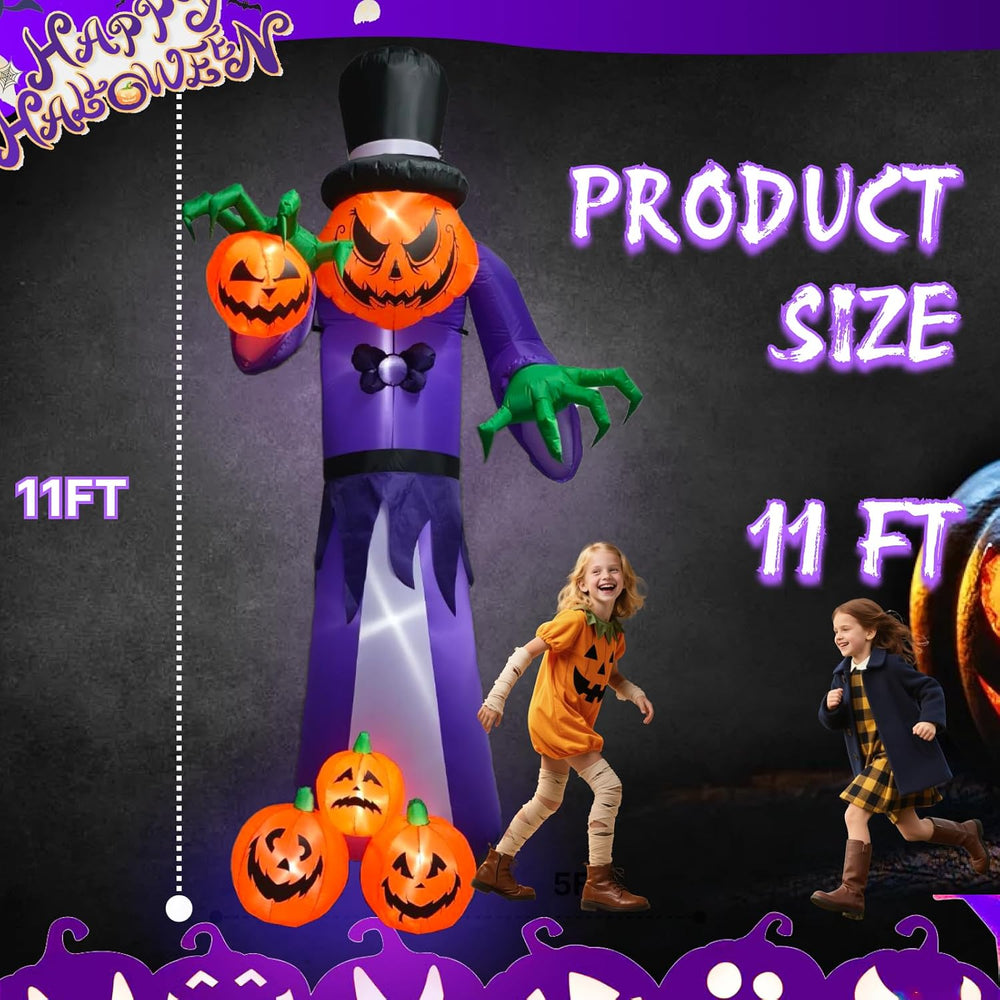 11FT Giant Halloween Inflatable Pumpkin Grim Reaper with LEDs