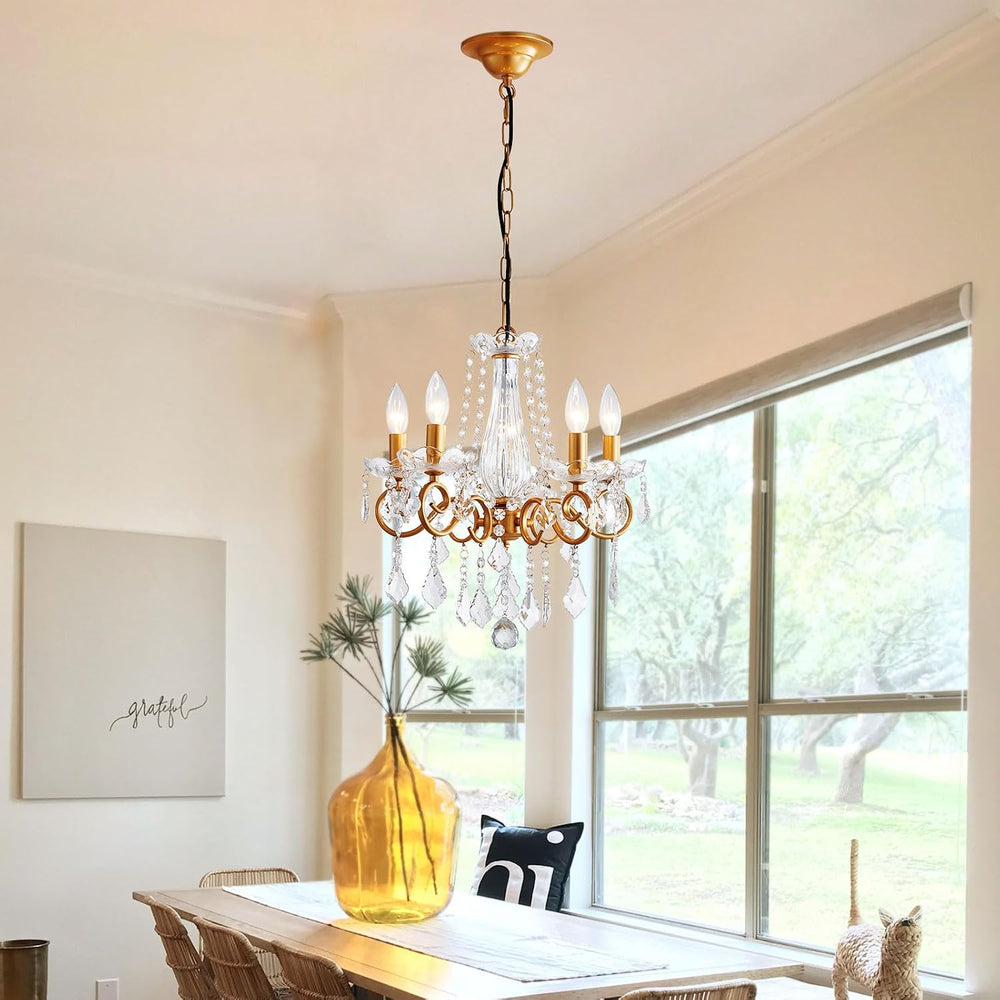 Crystal Chandelier, 5-Light Chandelier for Dining Room Light Fixture, K9 Crys...