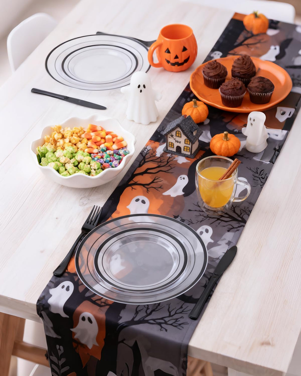 350 Pcs Clear Black Disposable Plastic Party Plate Cup Napkin Sets