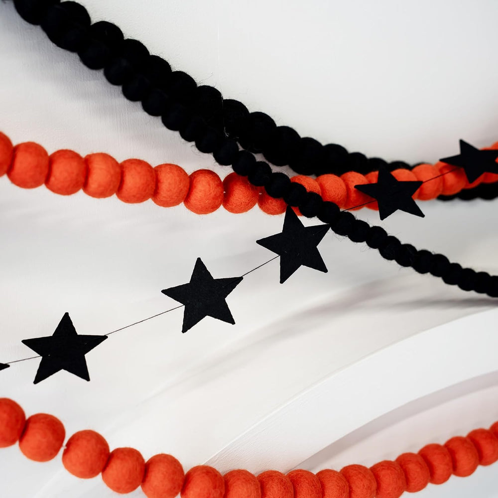Orange Felt Ball Garland, Wool Pom Pom Garland for Halloween Christmas