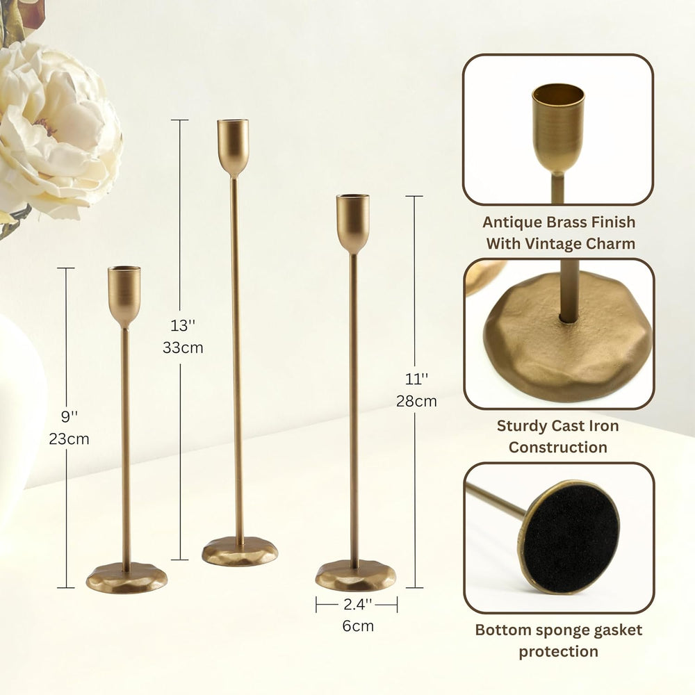 Brass Candlestick Holders Set of 6 - Antique Gold Iron Candle Holders for Chr...