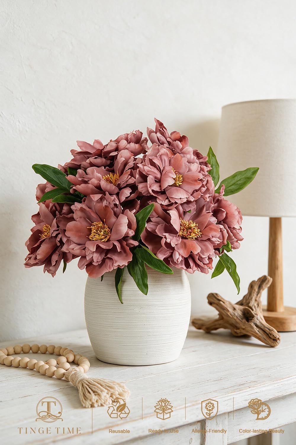 9Pcs Red Artificial Peony Flowers, Large Silk Flower Heads