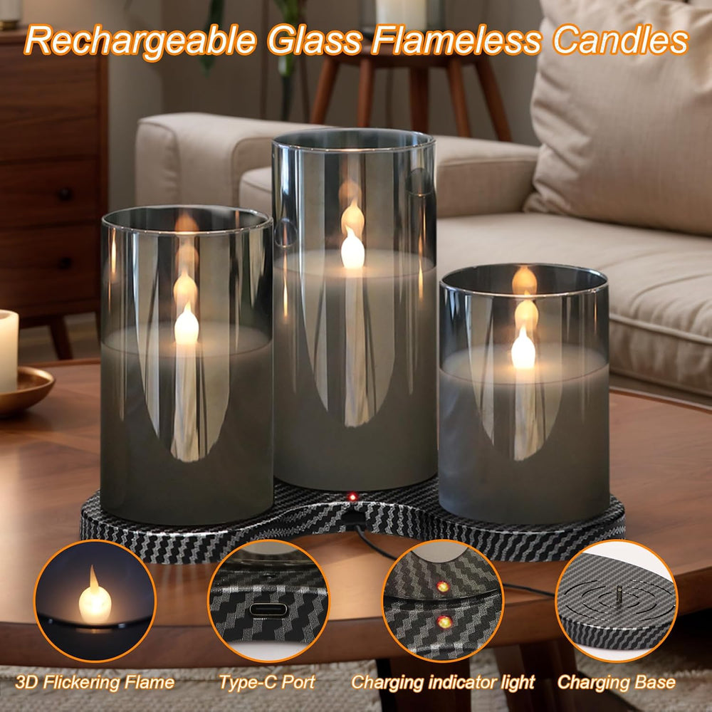GenSwin Glass Rechargeable Flameless Candles with Remote Timer Black