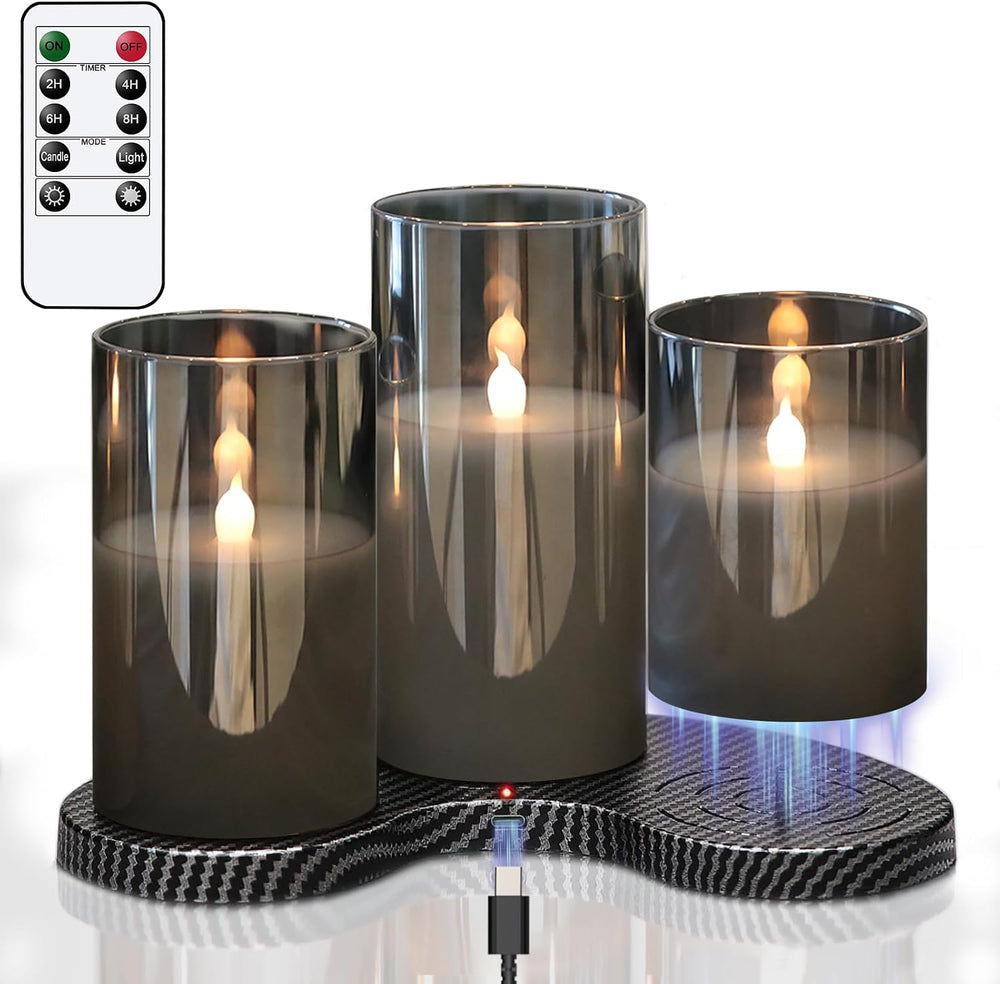 GenSwin Glass Rechargeable Flameless Candles with Remote Timer Black