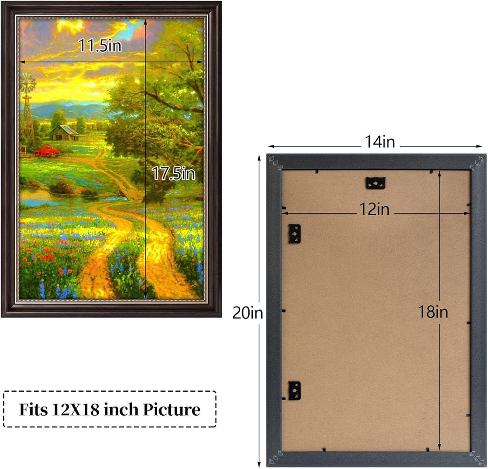 12x18 Ornate Picture Frame,Real Glass Front,Brown