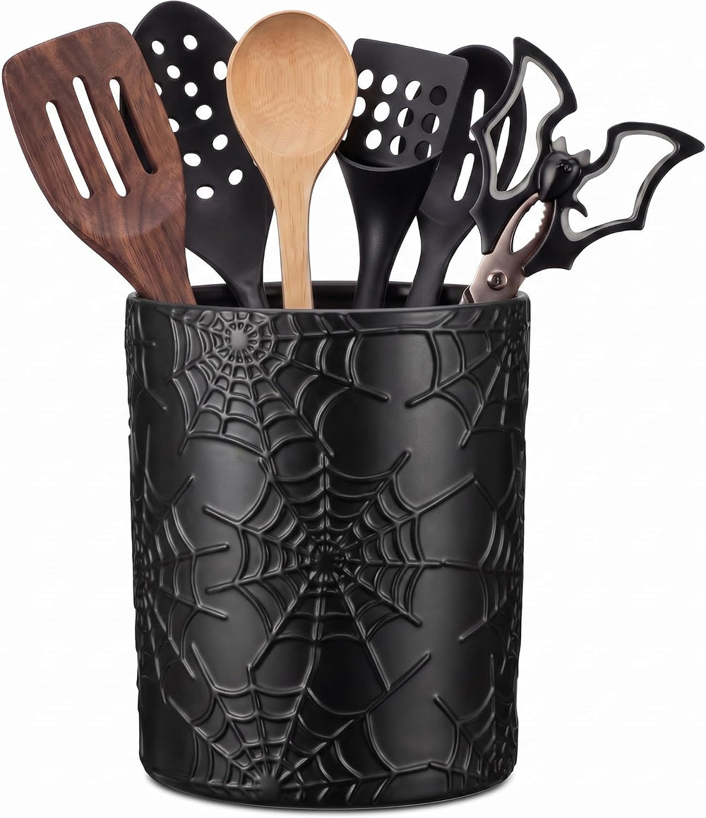 Yungyan Ceramic Spiderweb Utensil Holder for Kitchen, Gothic Accessories