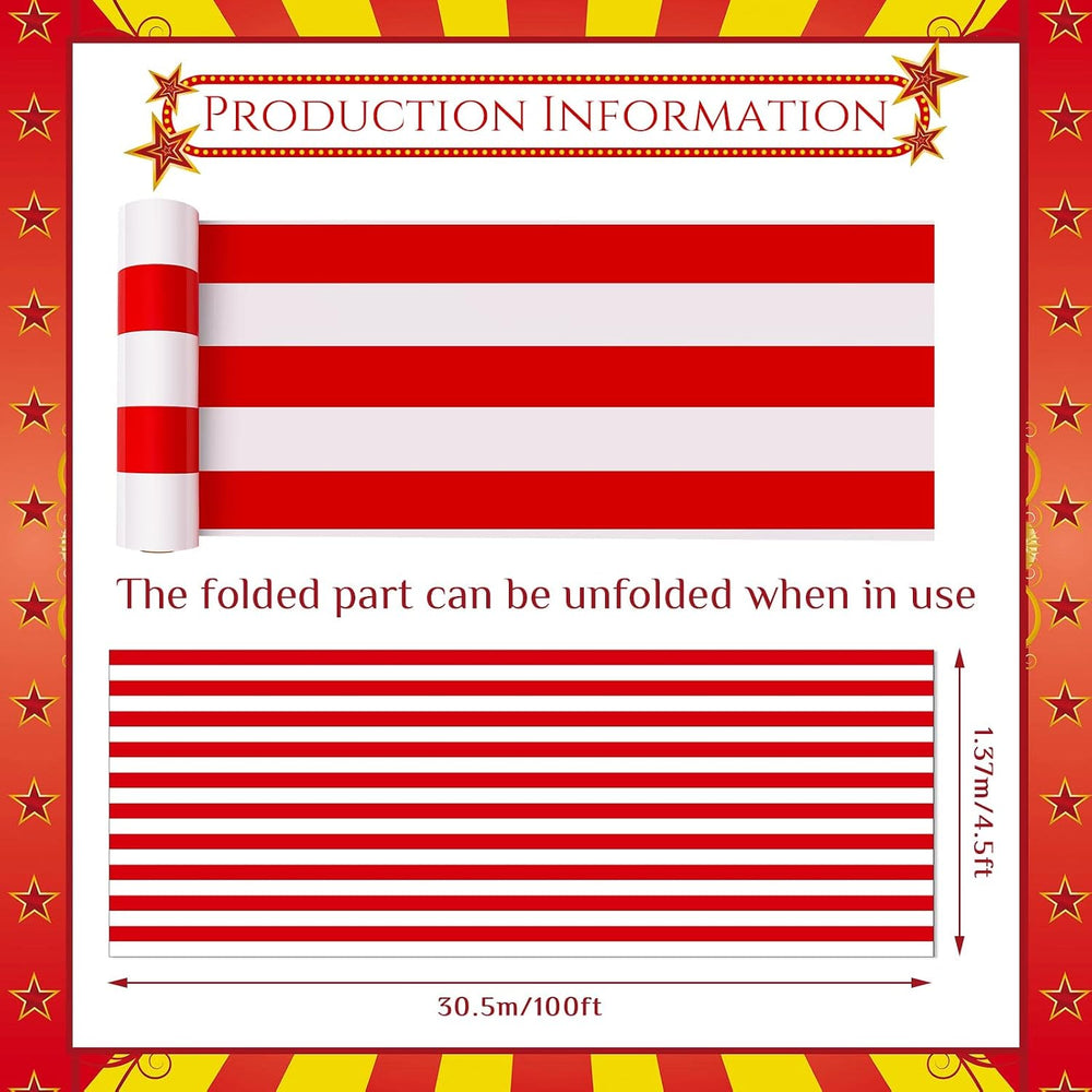Jecery 54 Inch x 100 ft Red and White Striped Tablecloth Party Decor