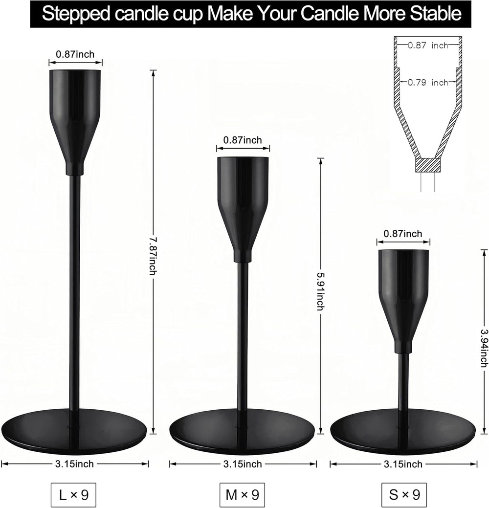 Black Candlestick Holders, Metal Taper Candle Holders,Bulk Set of 27