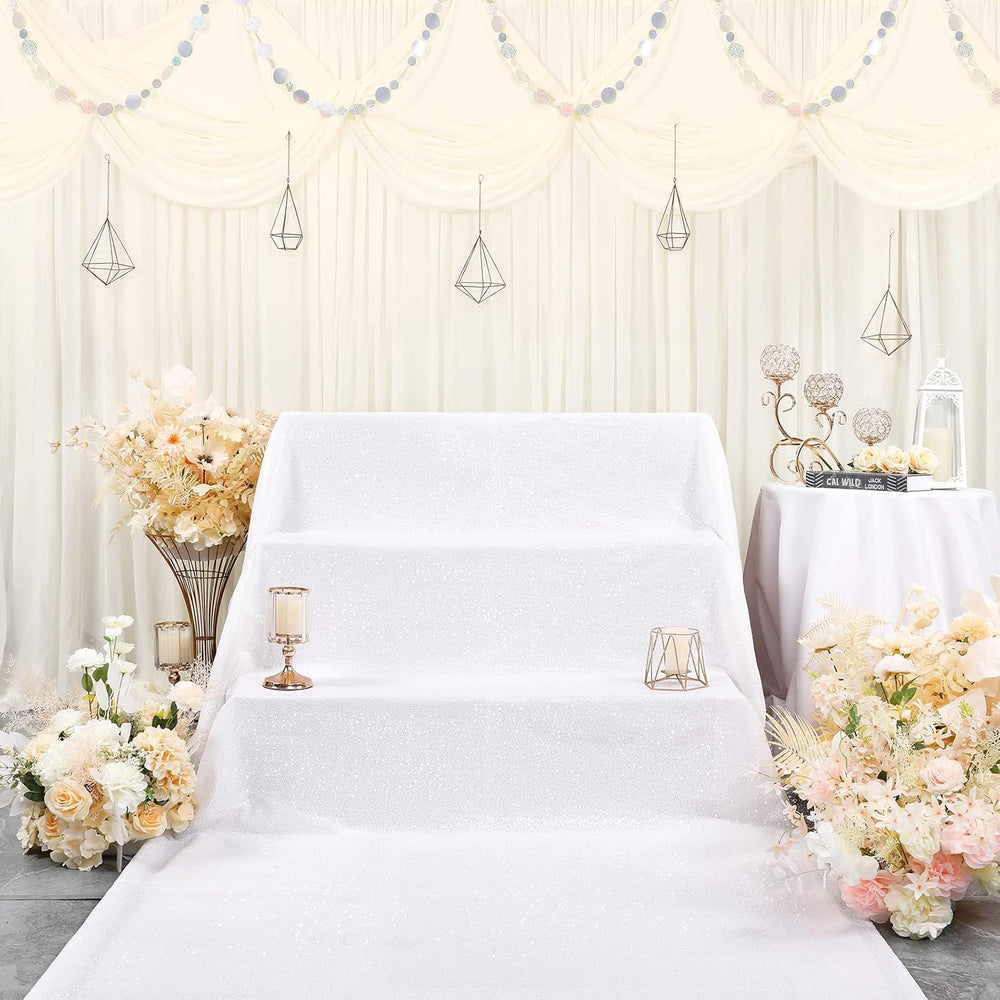 Wedding Aisle Runner 4x15ft Sequin Aisle Runner White Shimmer Carpet Runners ...