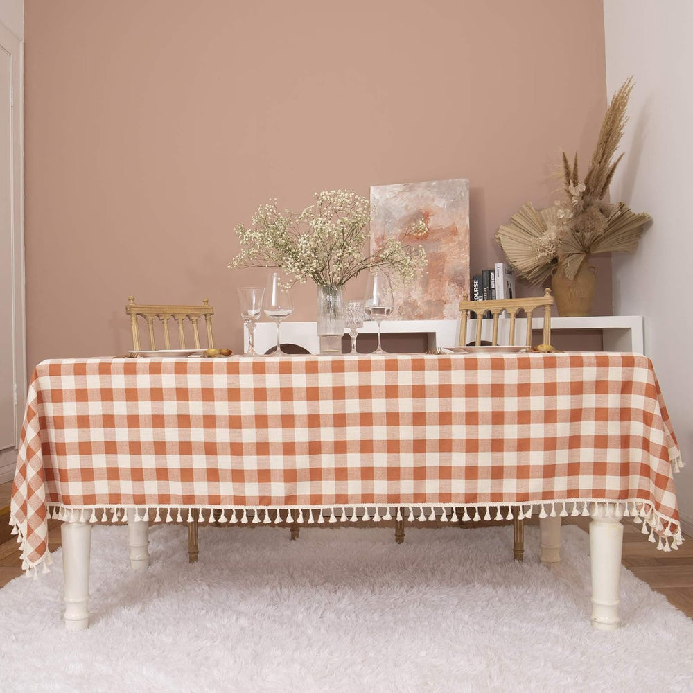 Fall Thanksgiving Orange Gingham Tablecloth 55”x84”
