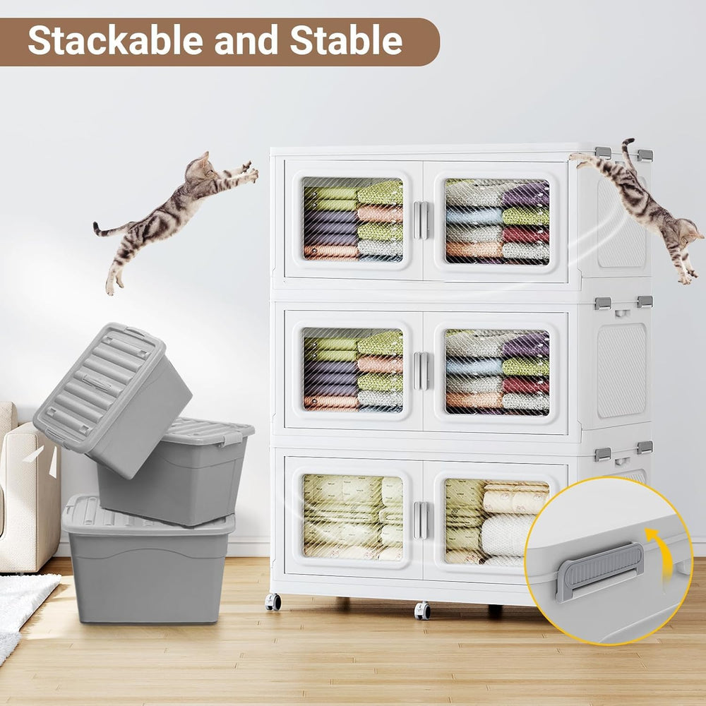BROVIEW 660qt Extra Large Stackable Storage Bins with Lids White 3 Pack