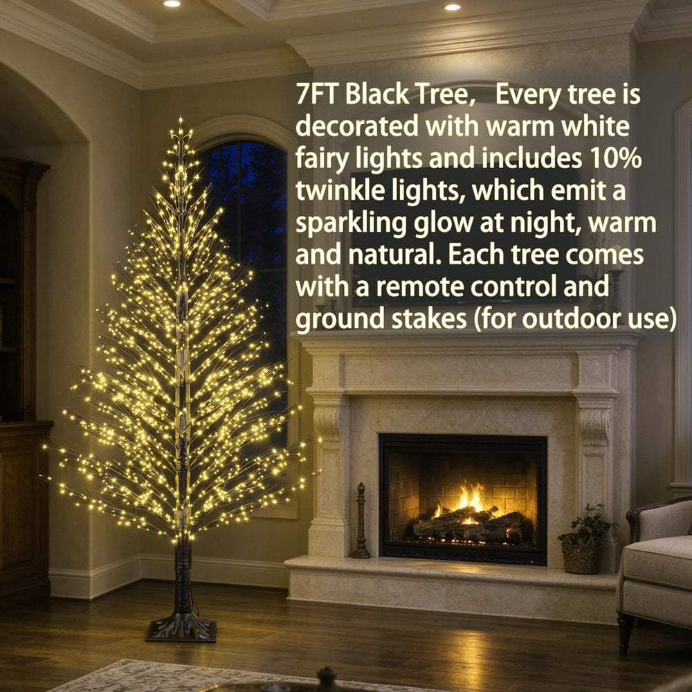7FT Lighted Black Tree with LED Lights, Prelit Lighted Halloween Tree with Re...