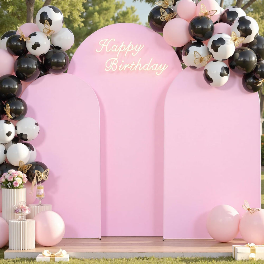 7.2ft 6.6ft 6ft Pink Arch Backdrop Cover Set of 3, Wrinkle Free Stretchy Span...