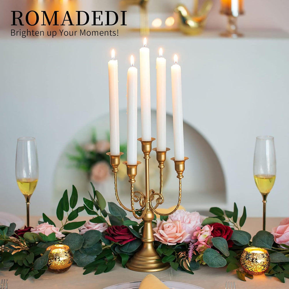 Romadedi Gold 5 Arm 11.8" Candelabra Candle Holders, Set of 2