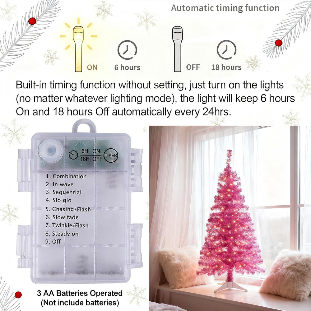 Juegoal Pink Artificial Tree, 4 FT Pre-lit Christmas Tree, Lighted Tinsel Pen...