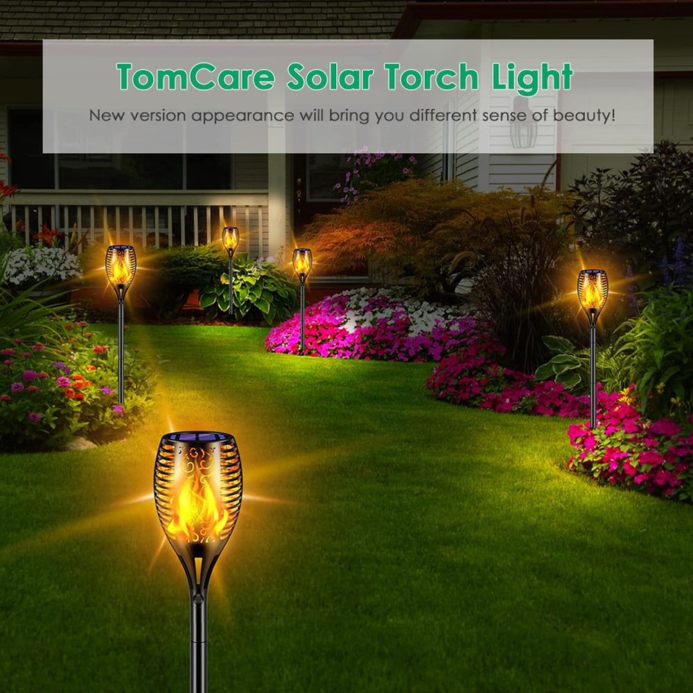 TomCare Flickering Flame Solar Torch Lights Outdoor, 43" Tall, 4 Pack