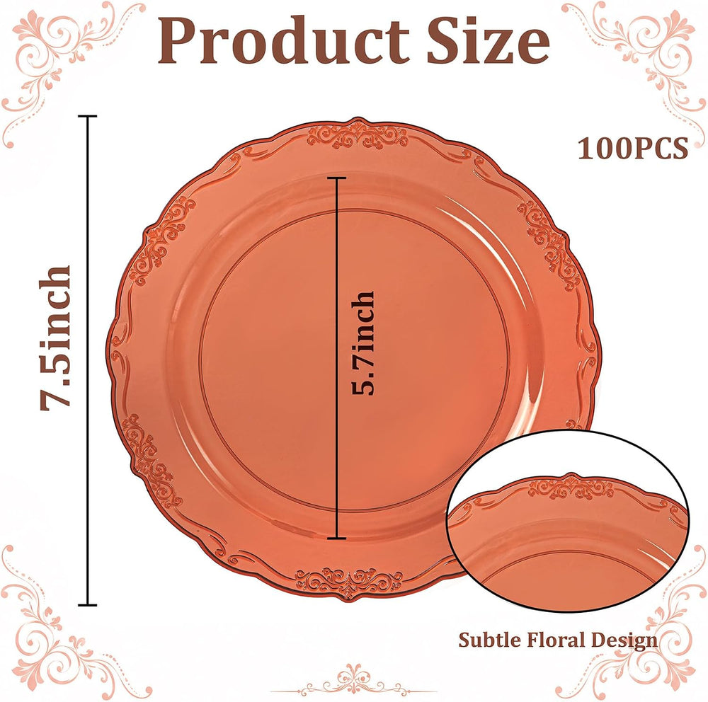 100PCS Amber Plastic Plates, 7.5 Inch Disposable Dessert Plates