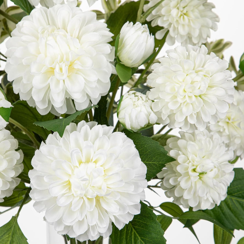 Hollyone White Fake Flowers in Vase Dahlia Artificial Flowers in Glass Vase w...
