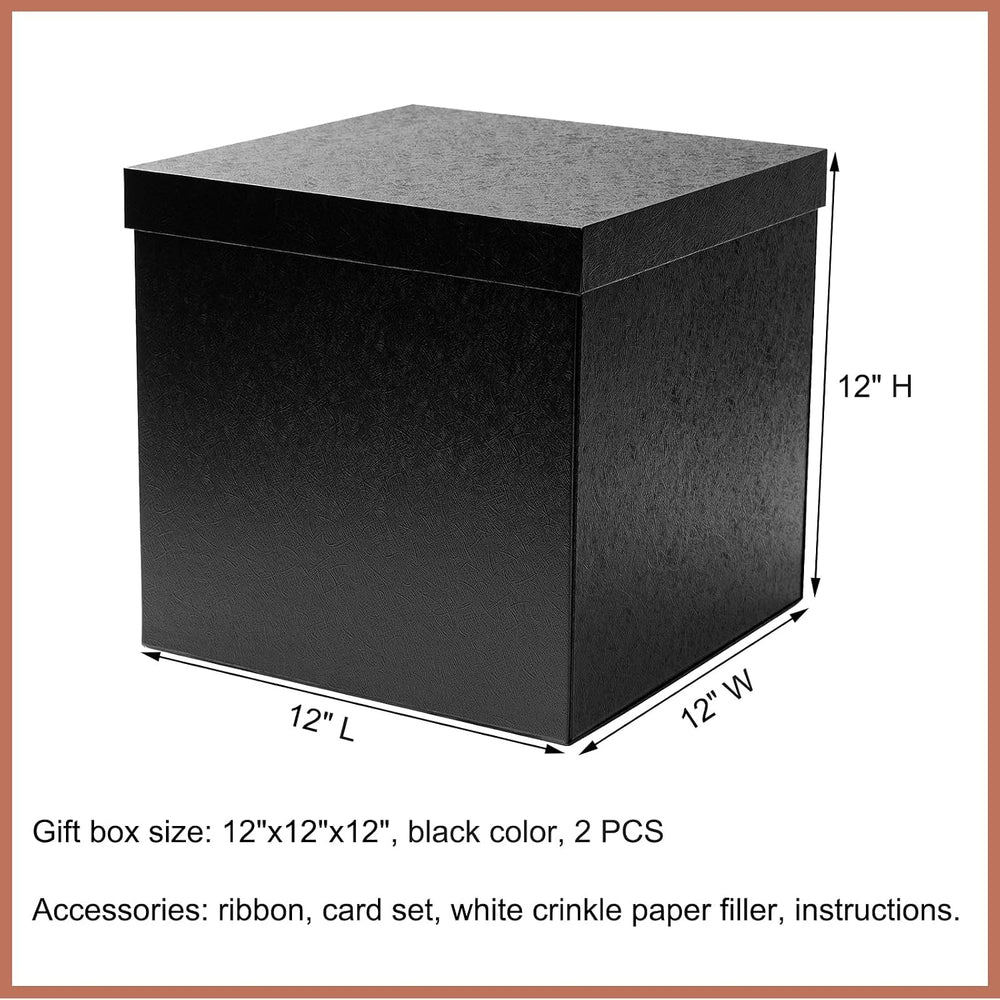 Mefleet 2 Pack Large Gift Box with Lid for Presents 12x12x12 Inches Black
