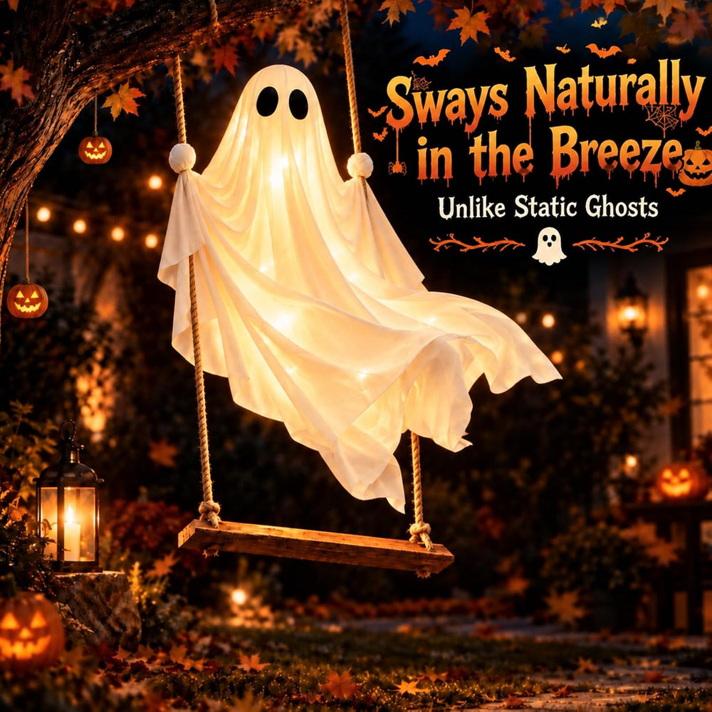 5FT Swinging Ghost Halloween Outdoor Decor with LED Lights Timer