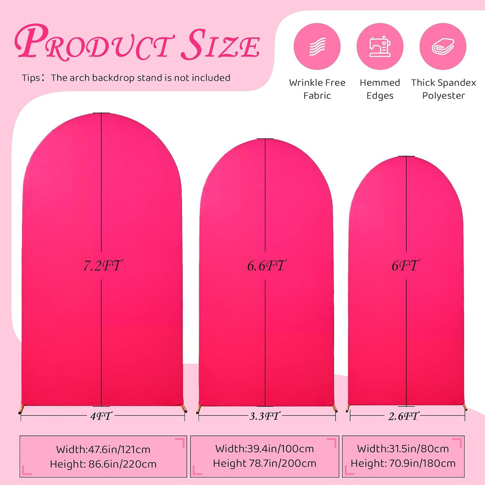 Hot Pink Arch Backdrop Cover Set of 3 (7.2ft, 6.6ft, 6ft), Double-Sided Spand...