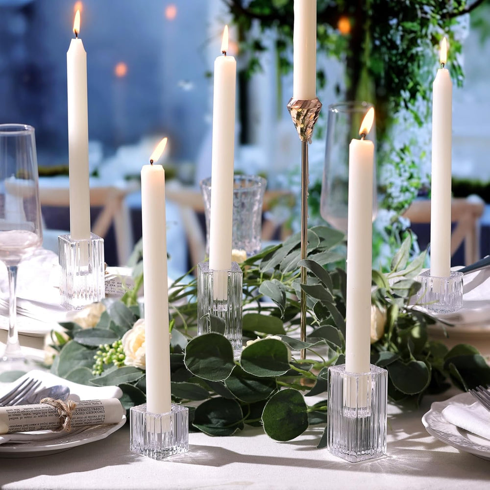 LETINE 12pcs Vertical Stripe Glass Candlestick Holders - Chic Taper Candle St...