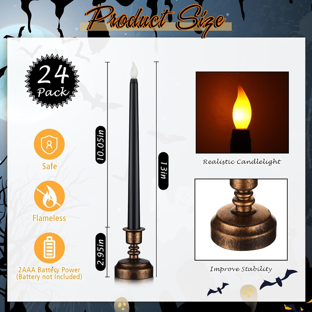 Retisee 24 Pcs 13" Black Halloween Flameless Candles with Base