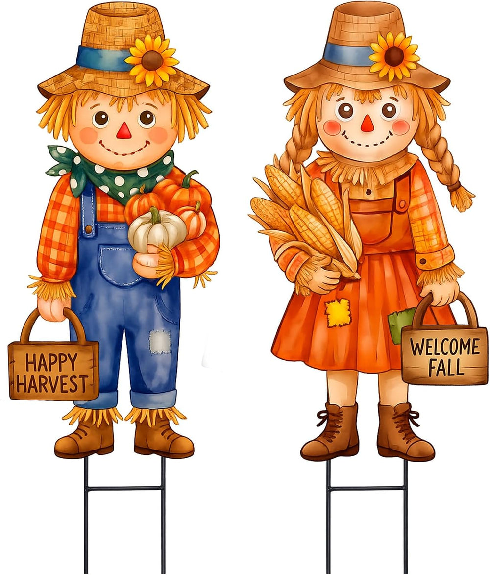 Tondiamo 2 Pcs Fall Yard Stake Metal Scarecrow Lawn Decoration Fall Scarecrow...