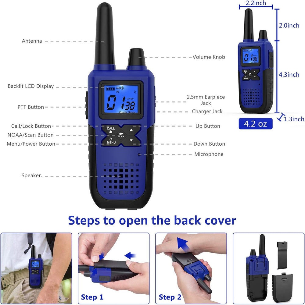 Topsung Walkie Talkies Long Range FRS IVOX NOAA 1800mAh Li-Po Rechargeable