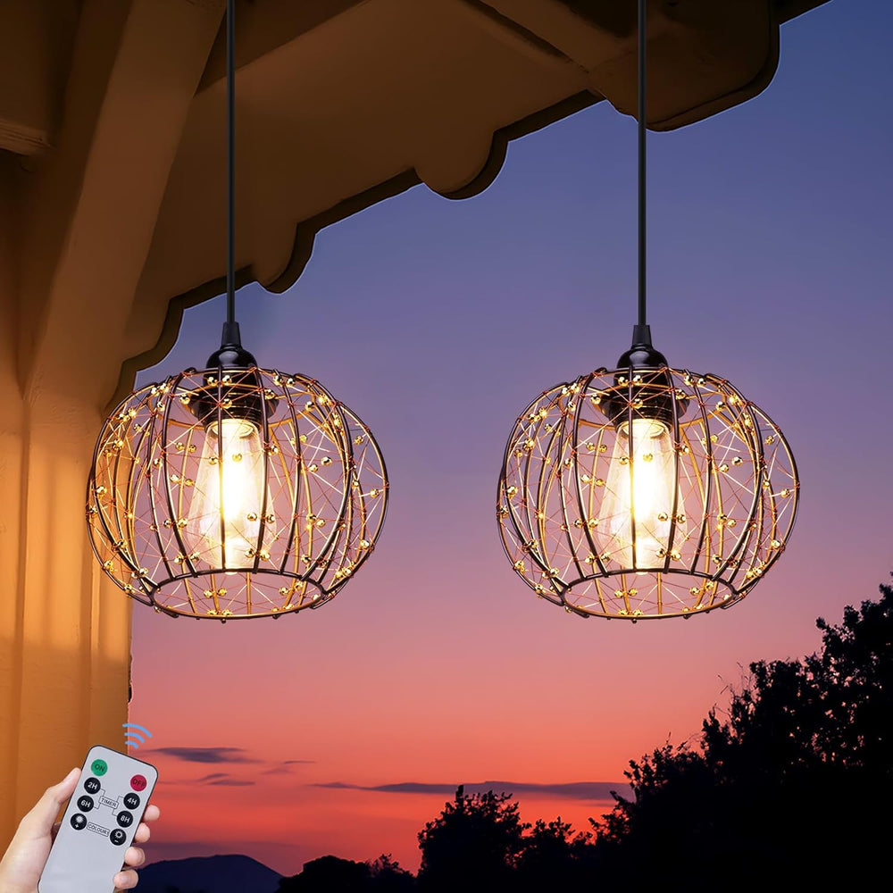 Battery Operated Hanging Chandelier Outdoor, Set of 2 with Remote, No Wiring,...