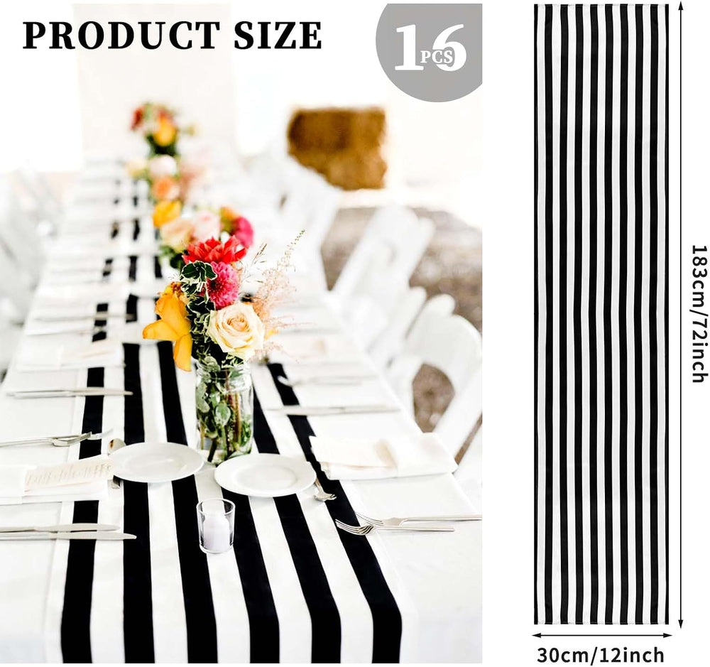 16 Pack Black and White Table Runner 12x72Inch Striped Table Runner