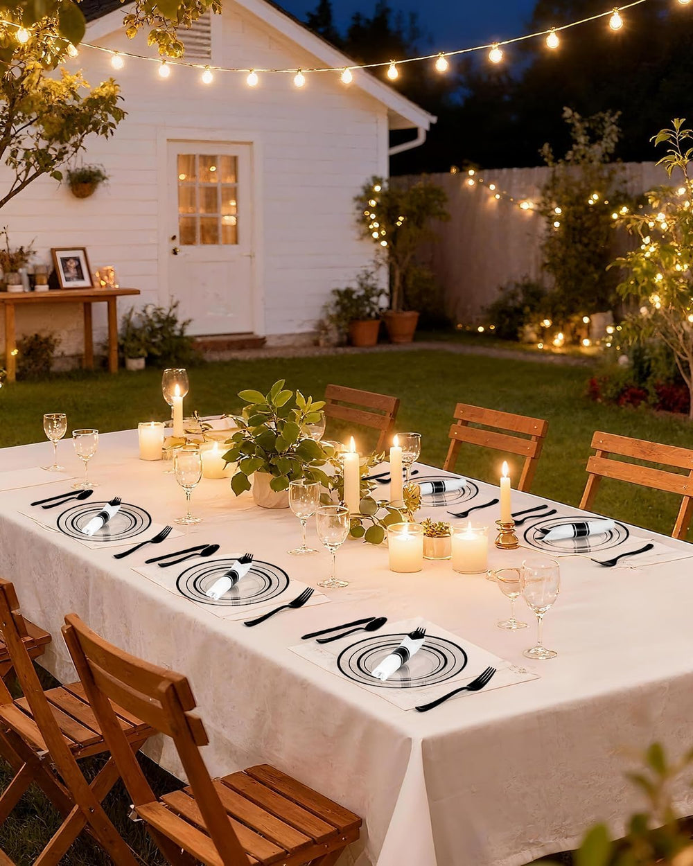 350 Pcs Clear Black Disposable Plastic Party Plate Cup Napkin Sets