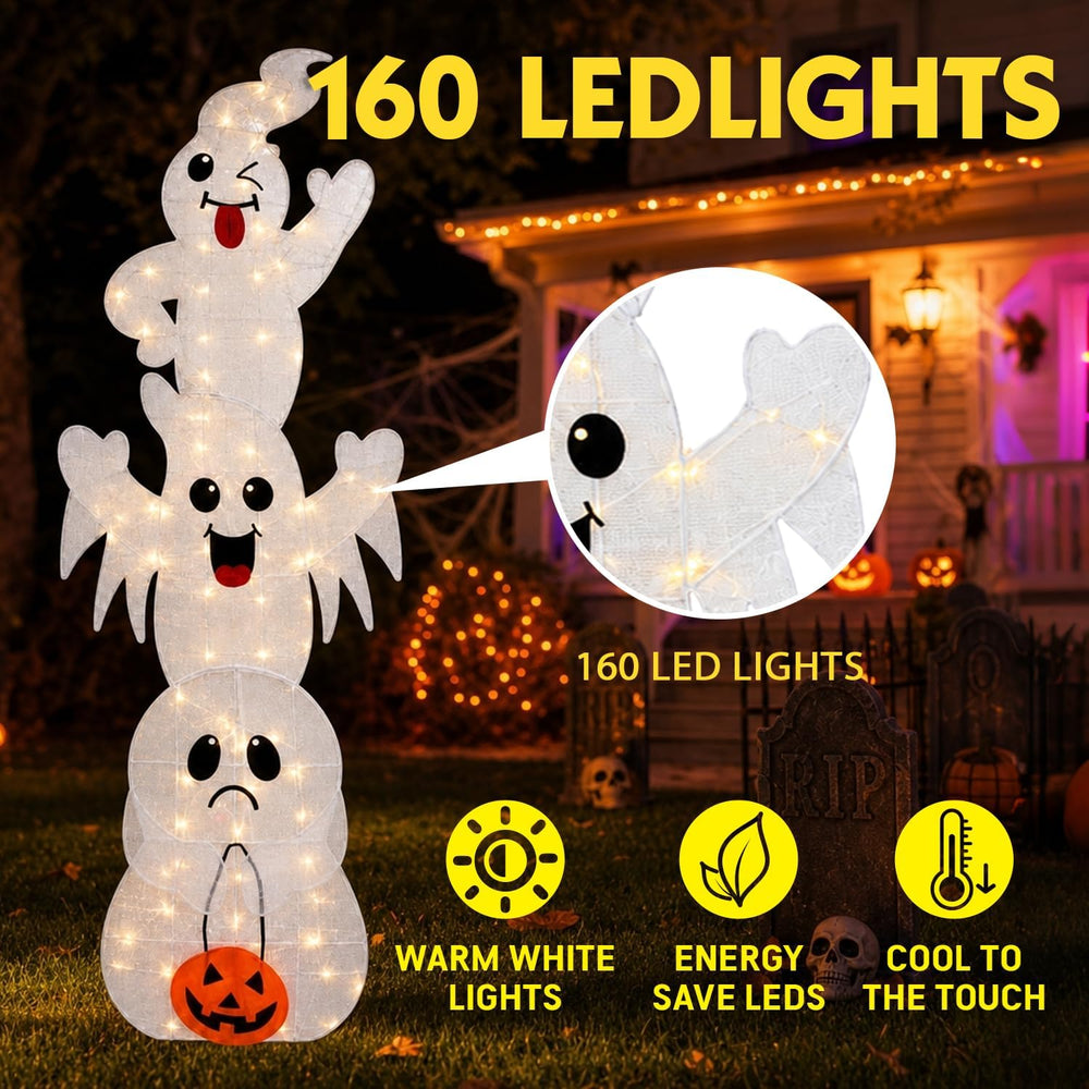 7FT Giant Halloween Decorations Outdoor Light Up Stacked Ghost for Porch