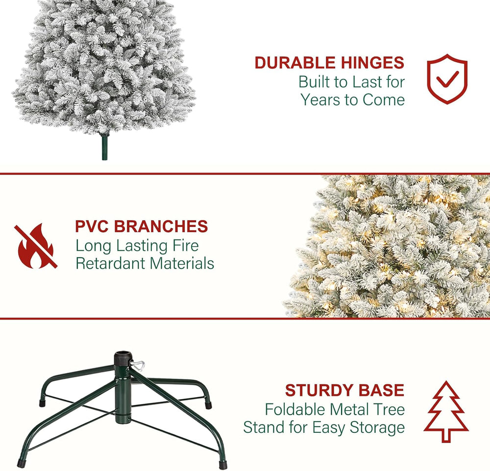 Hykolity 7.5 ft Snow Flocked Christmas Tree, Artificial Christmas Tree wih 45...