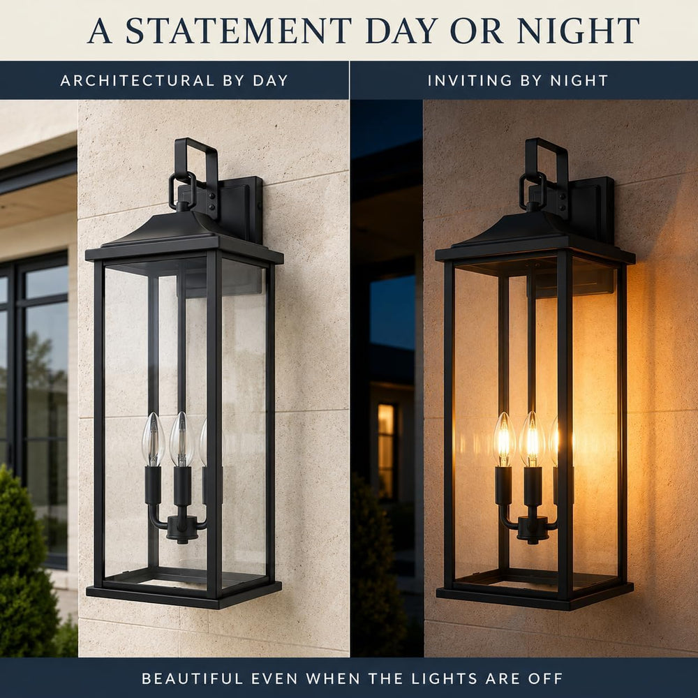 24 Inch 1 Pack Outdoor Wall Sconce, 3-Light Candelabra Exterior Porch Light w...