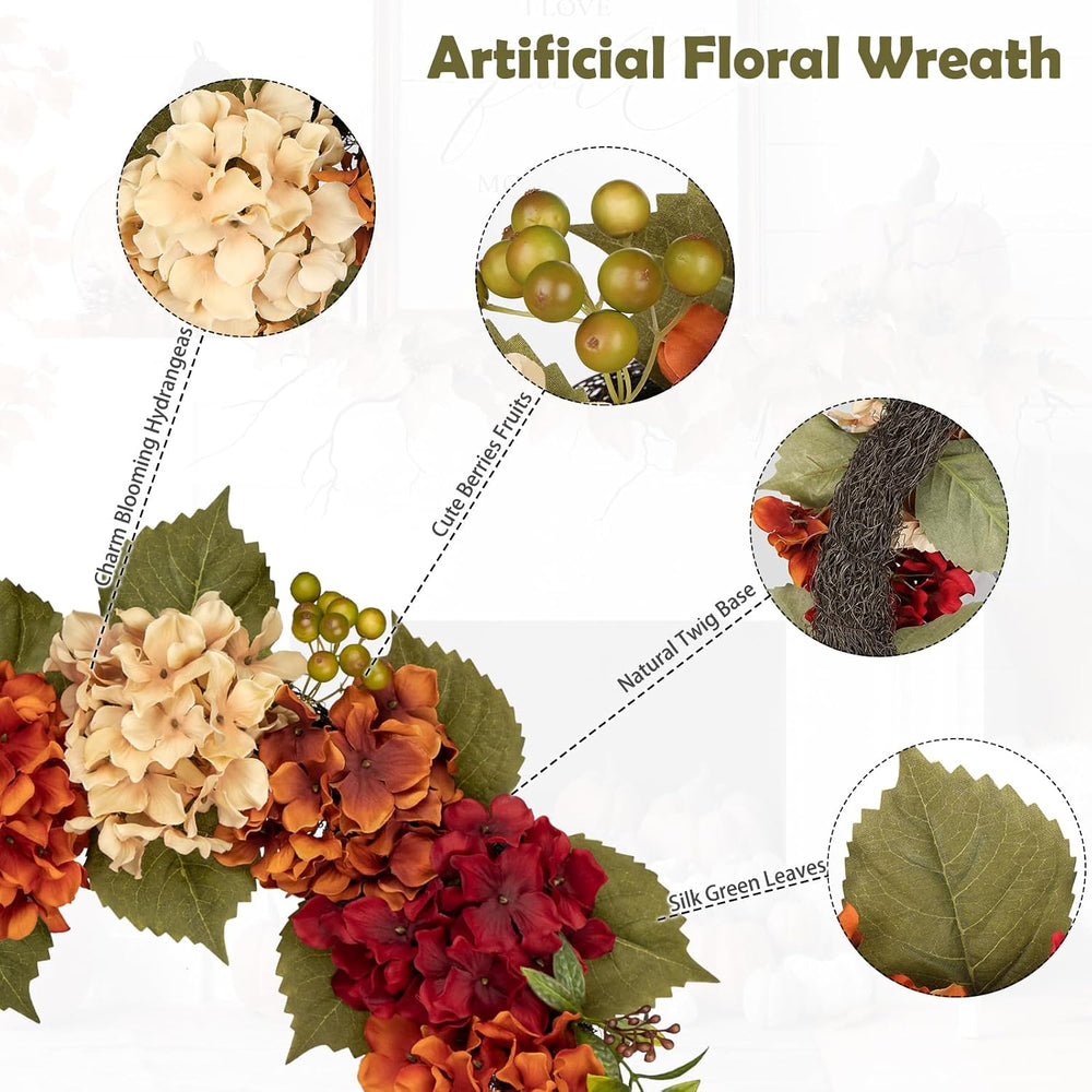 Fall Wreaths for Front Door 20 inch Autumn Wreath with Hydrangeas Berries