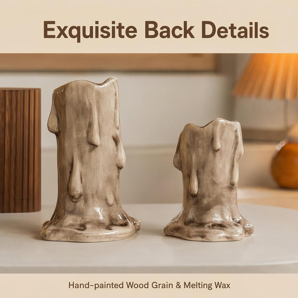 2 PCS Ceramic Candle Holders, Funny Face Decor Set for Home