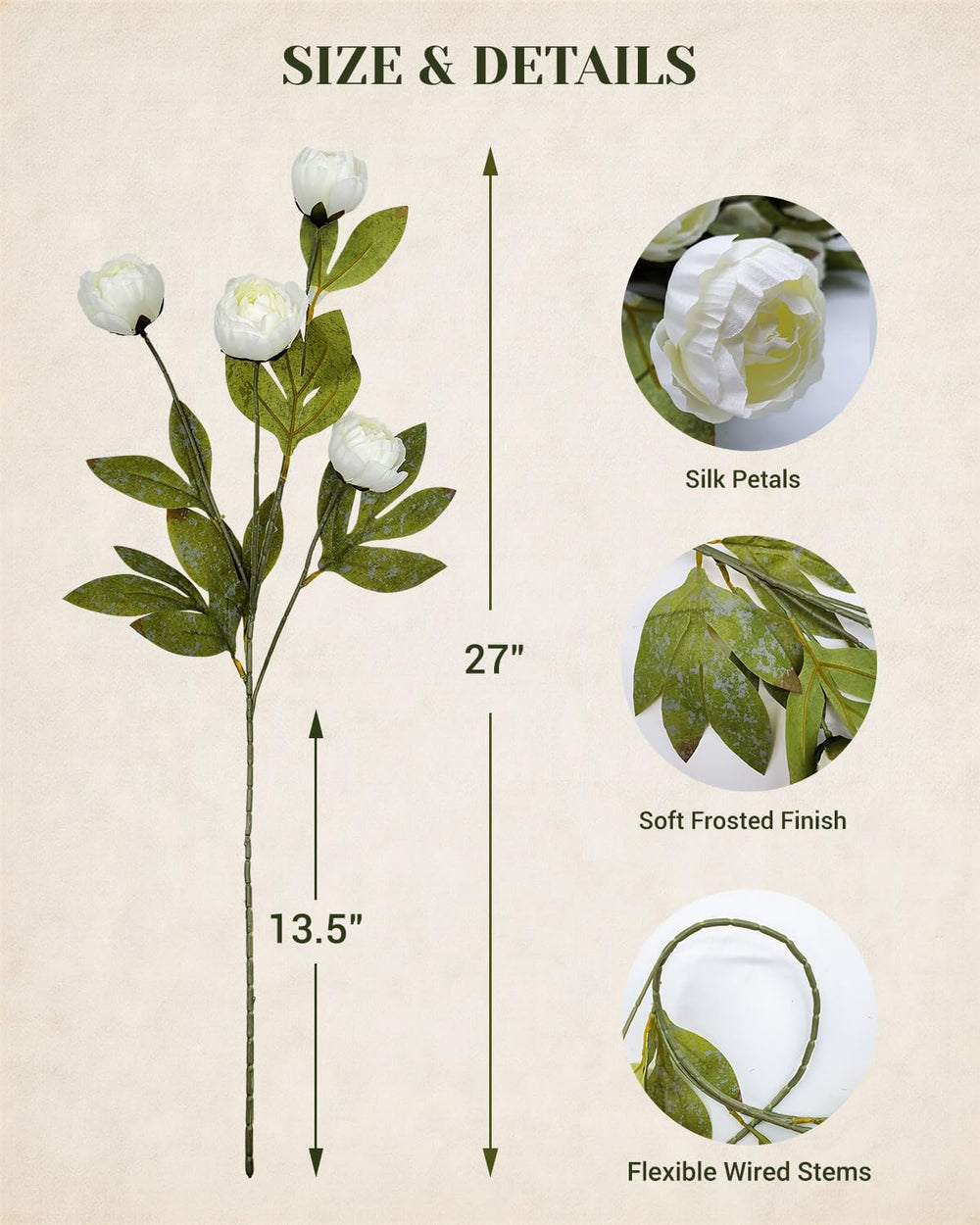 8 Pcs Peonies Artificial Flowers, 27" Faux Peony Stems for Vases Decor