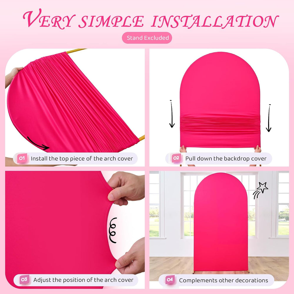 Hot Pink Arch Backdrop Cover Set of 3 (7.2ft, 6.6ft, 6ft), Double-Sided Spand...