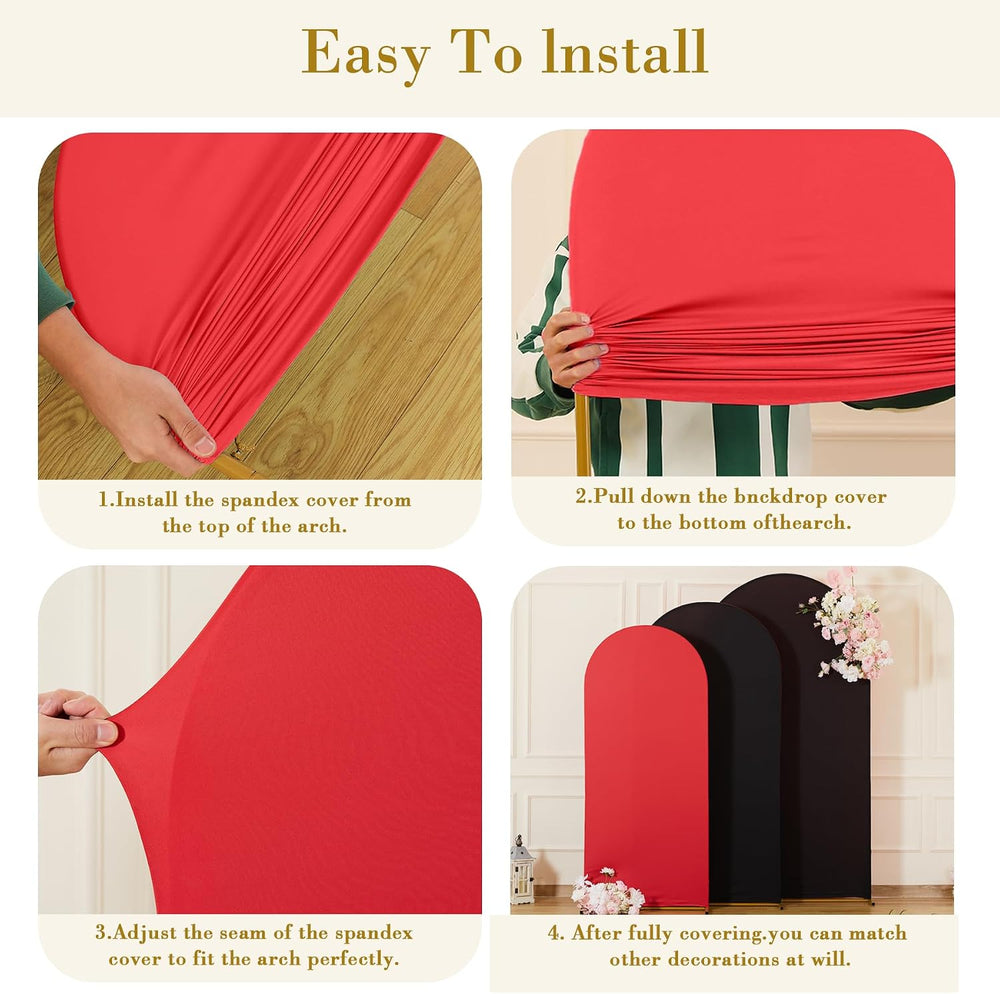 Black & Red Arch Backdrop Cover Set of 3-4ft,5ft,6ft Arch Covers Stretchy