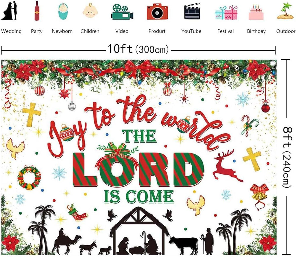 Christmas Nativity Backdrop Joy to The World The Lord is Come Banner 10x8ft