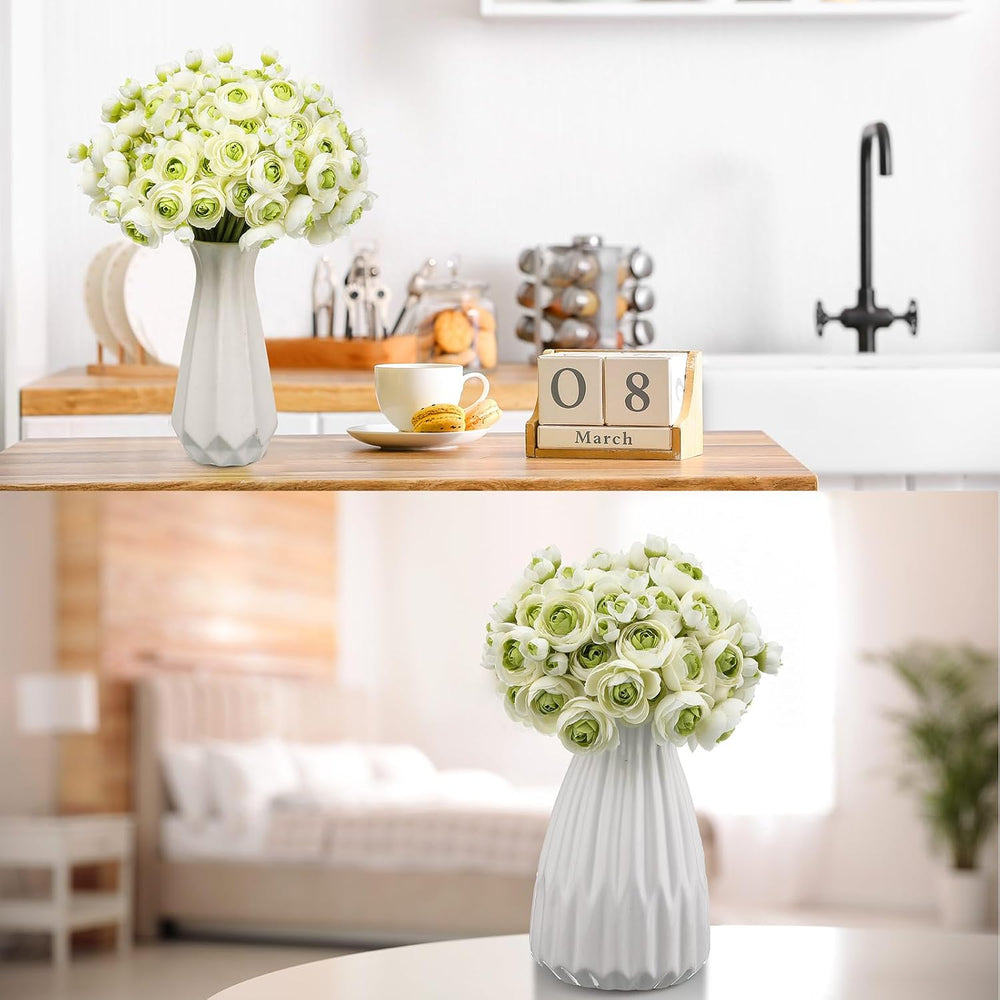 Giegxin 48 Pcs Ranunculus Artificial Flower, White,Green