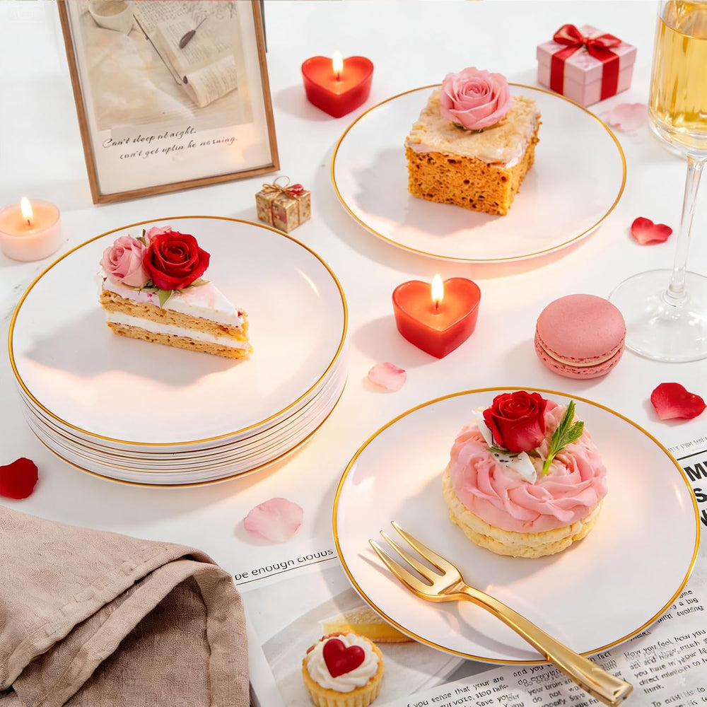 400Pcs Gold Dessert Plates 6.3" with Forks 5"- 200PCS Small Disposa...