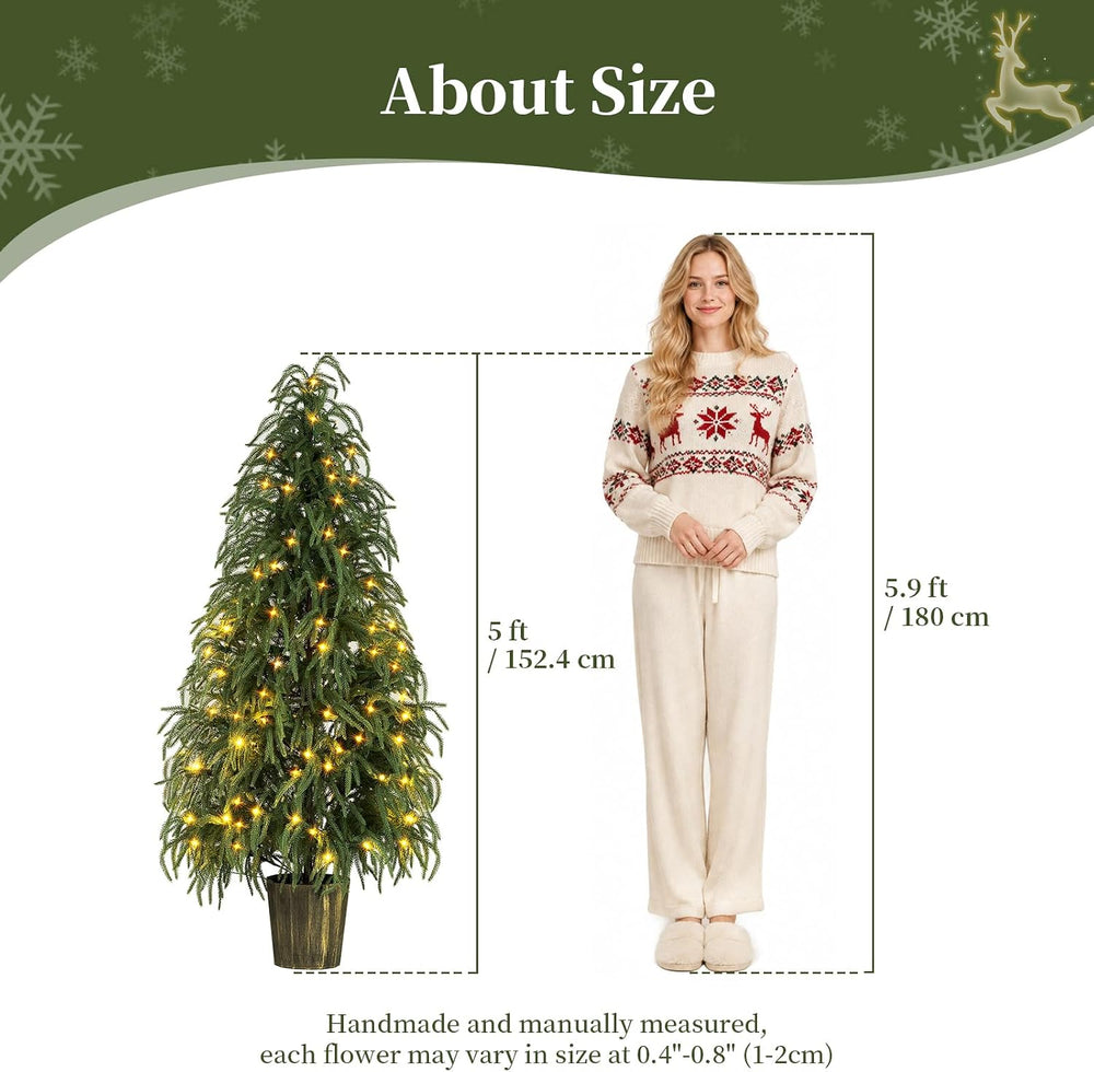 BLOSMON 5 ft Front Porch Christmas Tree, Set of 2, Prelit Norfolk Pine Tree