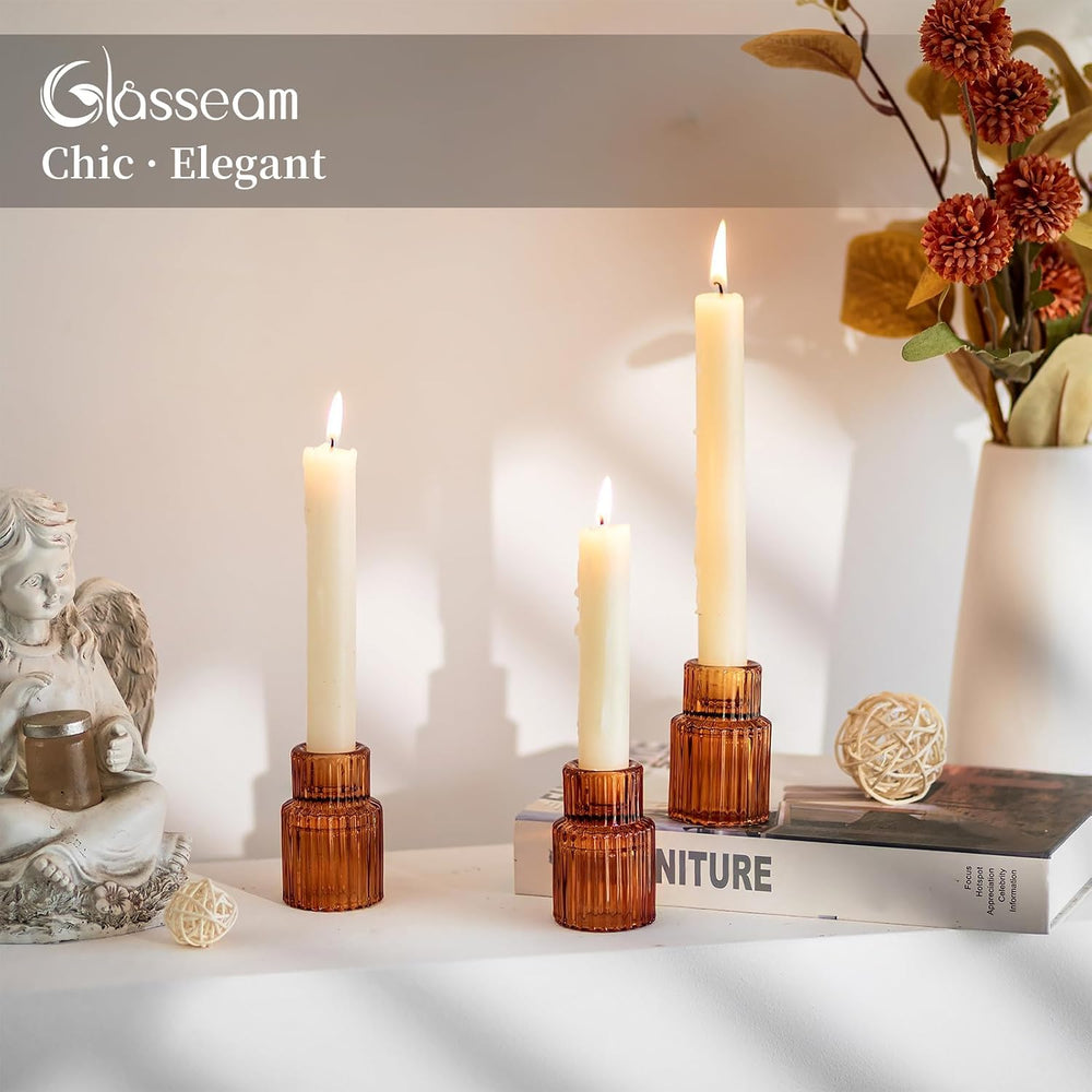 Glasseam Tapered Candlestick Holders Bulk: 20 Pcs Amber Fall Table Decor