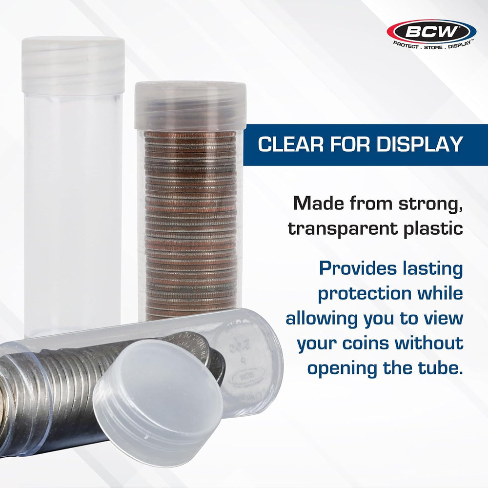 BCW Penny Coin Tubes for US Lincoln Pennies, Airtight Screw Caps, 100 Pack