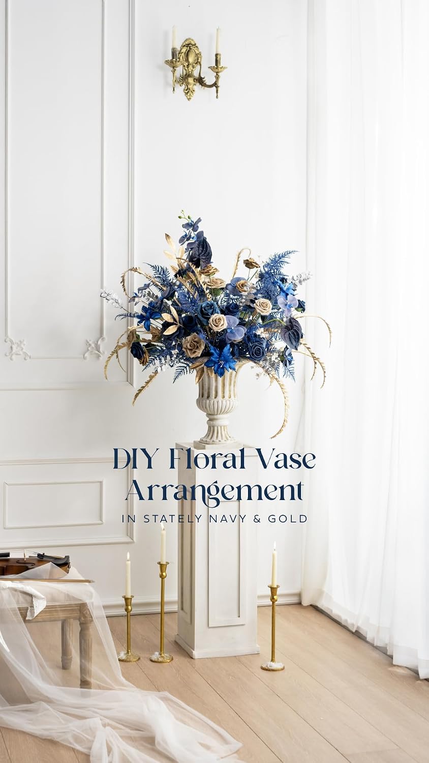 Ling's moment Artificial Flowers 50Pcs Navy Blue Roses Decor w/Stems