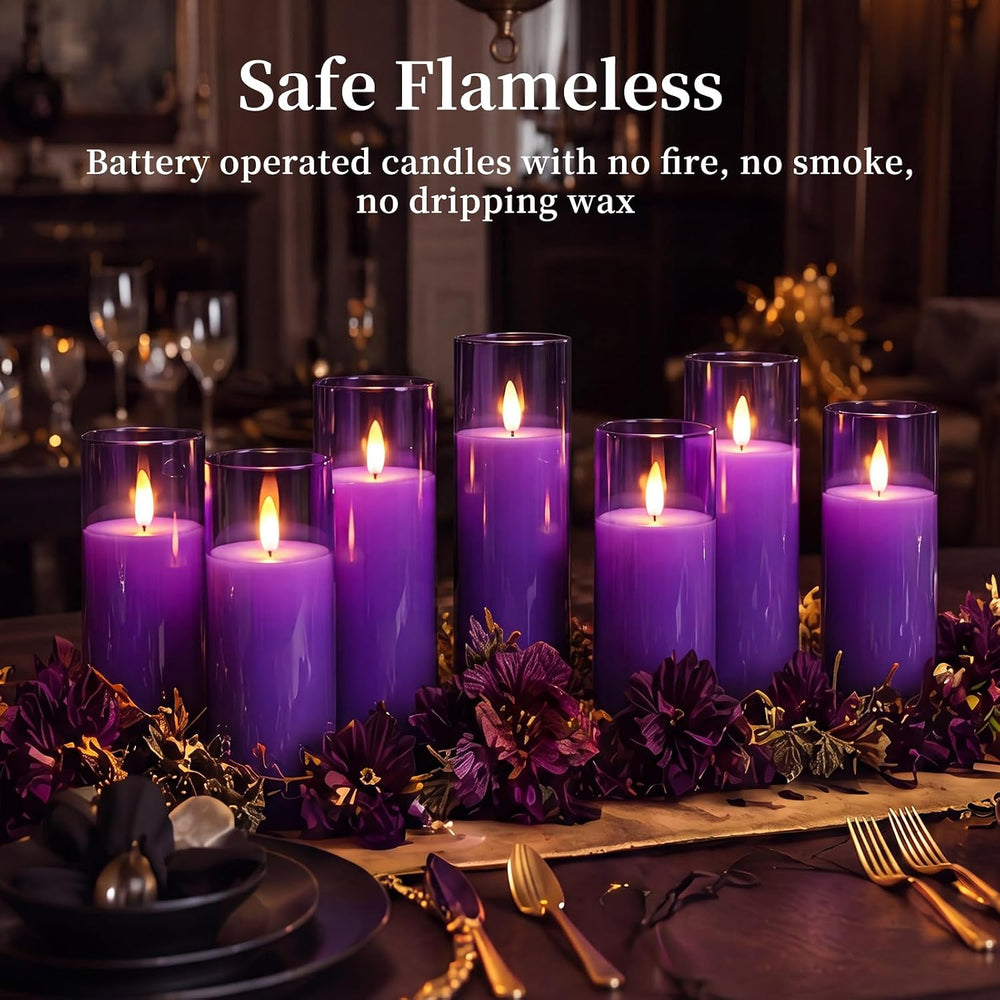 Homemory Purple Flameless LED Pillar Candles, Remote Timer, 9 Pack