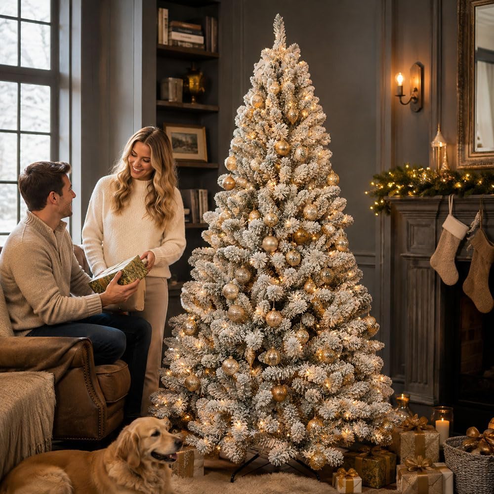 6ft flocked christmas tree prelit,Premium Artificial Xmas Tree