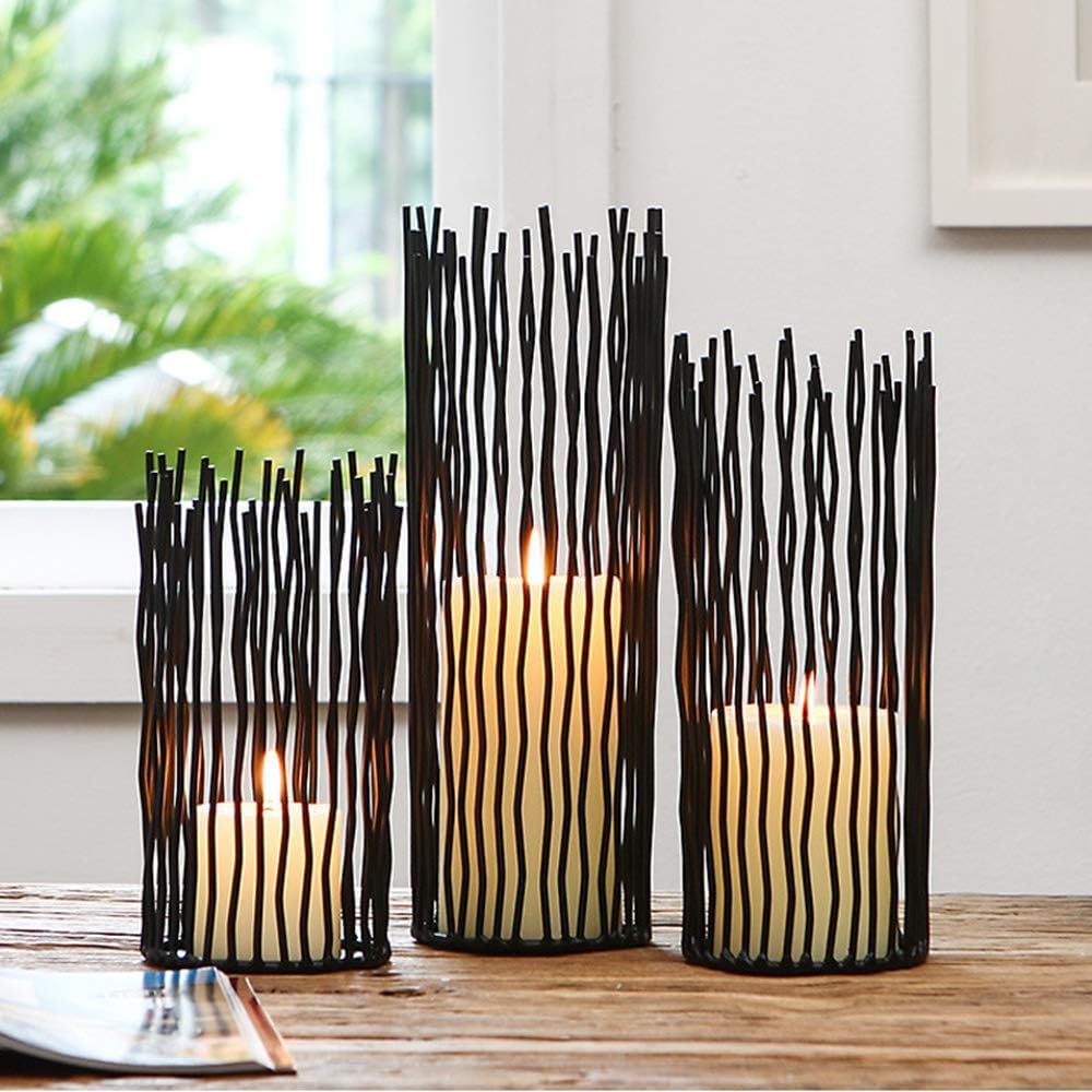 Metal Candle Holders for Pillar Candles - Black Wire Candle Holder Set of 3